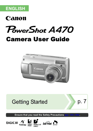 CANON Camera PowerShot A470 User Guide