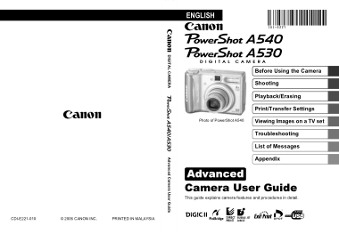 CANON Camera PowerShot A540 and 5A30 Advance User Guide