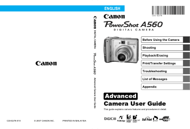 CANON Camera PowerShot A560 Advance User Guide