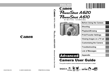 Free Download PDF Books, CANON Camera PowerShot A620 A610 Advance User Guide