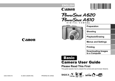 Free Download PDF Books, CANON Camera PowerShot A620 A610 Basic User Guide
