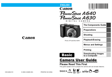 Free Download PDF Books, CANON Camera PowerShot A640 and A630 Basic User Guide