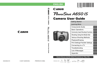 Free Download PDF Books, CANON Camera PowerShot A650 IS User Guide