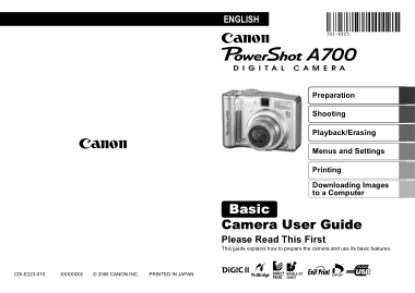 Free Download PDF Books, CANON Camera PowerShot A700 Basic User Guide