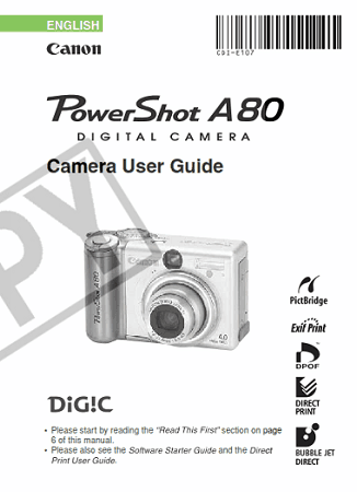 CANON Camera PowerShot A80 User Guide