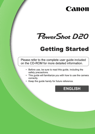 CANON Camera PowerShot D20 Getting Started Guide