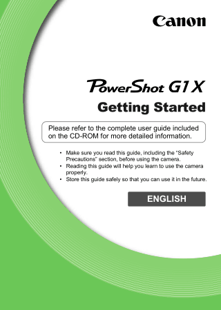 CANON Camera PowerShot G1X Getting Started Guide