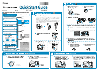 CANON Camera PowerShot PRO1 Quick Start Guide