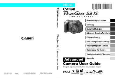 CANON Camera PowerShot S3 IS Advance User Guide