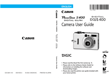 CANON Camera PowerShot S400 User Guide