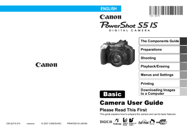 CANON Camera PowerShot S5 IS Basic User Guide