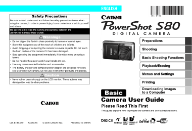 CANON Camera PowerShot S80 Basic User Guide