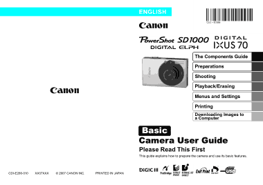 CANON Camera PowerShot SD1000 IXUS70 Basic User Guide