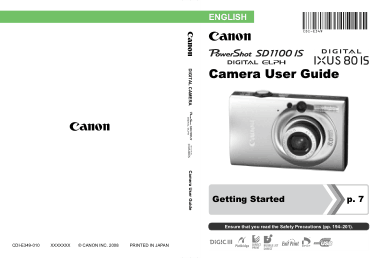 Free Download PDF Books, CANON Camera PowerShot SD1100 IS IXUS80IS Getting Started and User Guide