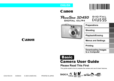 CANON Camera PowerShot SD450 IXUS55 Basic User Guide