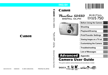 CANON Camera PowerShot SD550 IXUS750 Advance User Guide