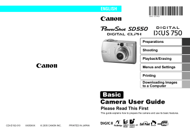 CANON Camera PowerShot SD550 IXUS750 Basic User Guide