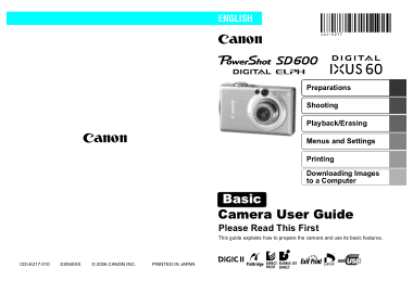 CANON Camera PowerShot SD600 IXUS60 Basic User Guide