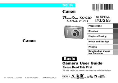 CANON Camera PowerShot SD630 IXUS65 Basic User Guide
