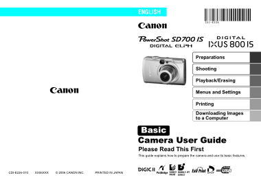CANON Camera PowerShot SD700 ISIXUS800IS Basic User Guide