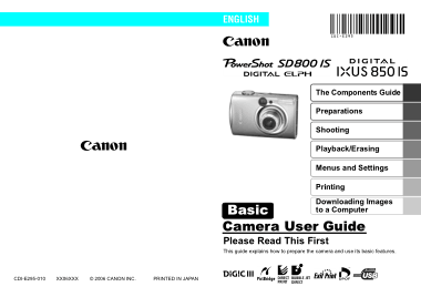 CANON Camera PowerShot SD800 IS IXUS850IS Basic User Guide