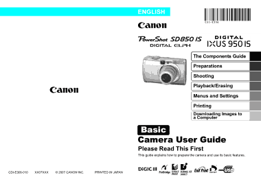 CANON Camera PowerShot SD850 IS IXUS950IS Basic User Guide