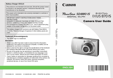 Free Download PDF Books, CANON Camera PowerShot SD880 IS IXUS870IS User Guide