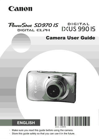 CANON Camera PowerShot SD970 IS IXUS990IS User Guide