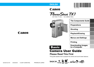 CANON Camera PowerShot TX1 Basic Instruction Manual