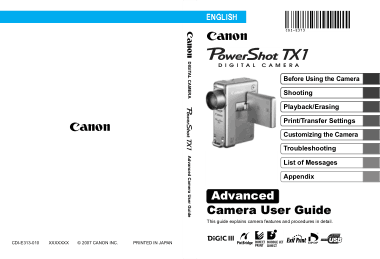 CANON Camera PowerShot TX1 User Guide