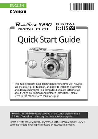 CANON Digital Camera PowerShot S230 Quick Start Guide