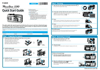 CANON Digital Camera PowerShot S50 Quick Start Guide