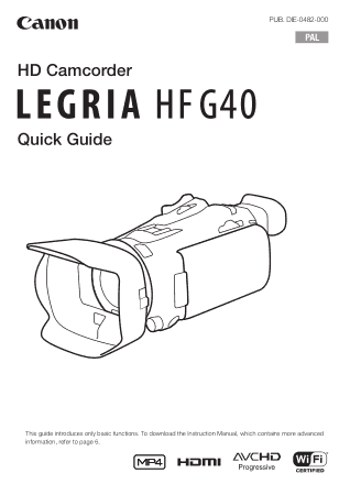 CANON HD Camcorder HFG40 Quick Start Guide