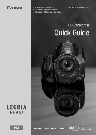 CANON HD Camcorder HFM52 Quick Start Guide