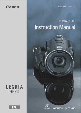 CANON HD Camcorder HFS11 Instruction Manual