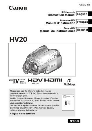 CANON HD Camcorder HV20 Instruction Manual