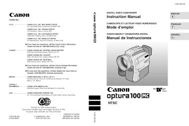 CANON HD Camcorder OPTURA 100 Instruction Manual
