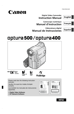 CANON HD Camcorder OPTURA 500 OPTURA 400 Instruction Manual