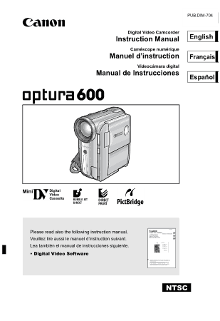 CANON HD Camcorder OPTURA 600 Instruction Manual