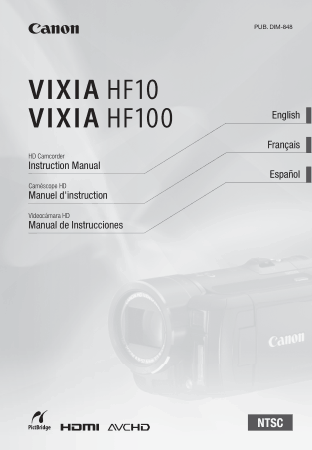 CANON HD Camcorder VIXIA HF10 HF100 Instruction Manual
