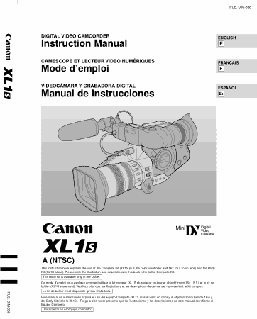 CANON HD Camcorder XL1S NTSC Instruction Manual