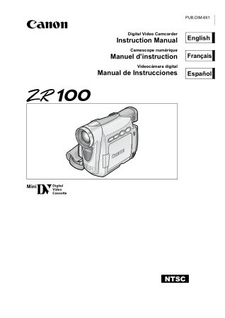 CANON HD Camcorder ZR100 Instruction Manual
