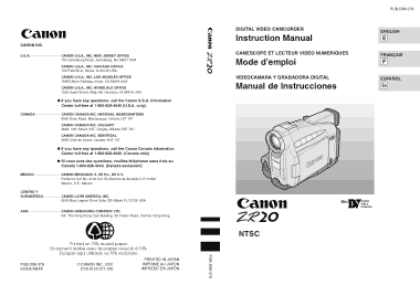 CANON HD Camcorder ZR20E Instruction Manual