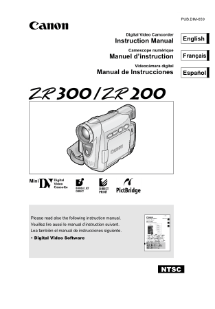 CANON HD Camcorder ZR300 ZR200 Instruction Manual