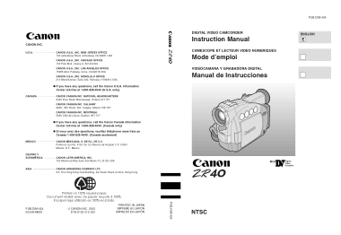 CANON HD Camcorder ZR40 Instruction Manual