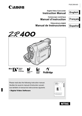 CANON HD Camcorder ZR400 Instruction Manual