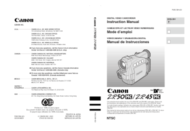 CANON HD Camcorder ZR50 ZR45 Instruction Manual