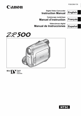 CANON HD Camcorder ZR500 Instruction Manual
