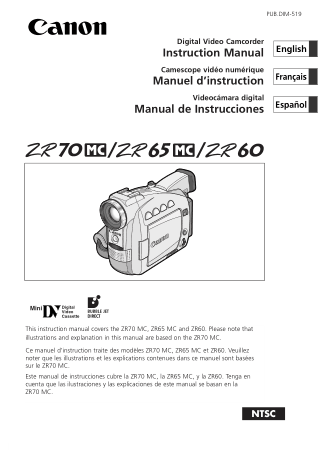 CANON HD Camcorder ZR70 ZR65 Instruction Manual