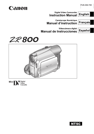 CANON HD Camcorder ZR800 Instruction Manual
